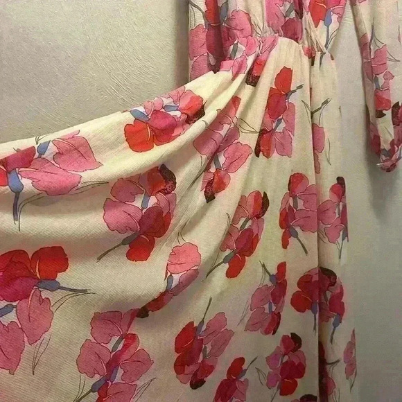 The Moon- Style Ivory & Red Floral Print Long Sleeve Maxi Dress. Size: M. - Picture 4 of 6